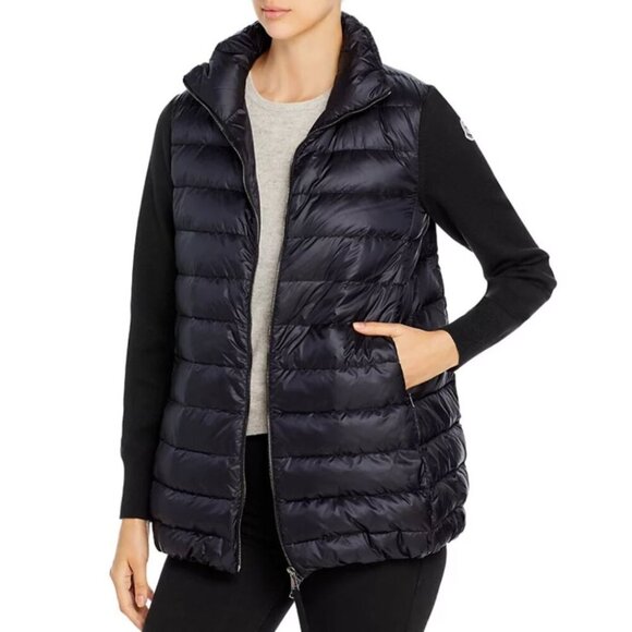 NWT Moncler Cardigan Knit Sleeve Down Puffer Coat Navy Blue Size L - Picture 1 of 15